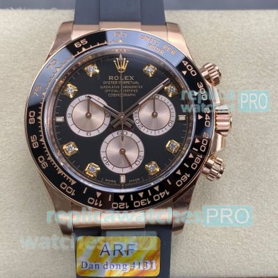 ARF Superclone Rose Gold Rolex 4131 Daytona Black Dial Diamond Oysterflex Watch 